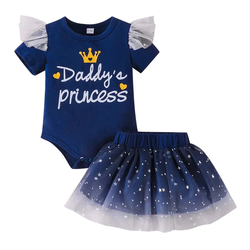 2Pcs Clothing Suit Baby Girl Newborn 0-18 months Kids Short Sleeve Romper Tulle Skirt Set Toddler Infant Clothes Outfit