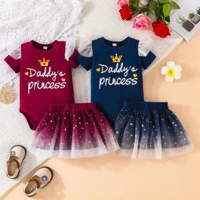 2Pcs Clothing Suit Baby Girl Newborn 0-18 months Kids Short Sleeve Romper Tulle Skirt Set Toddler Infant Clothes Outfit