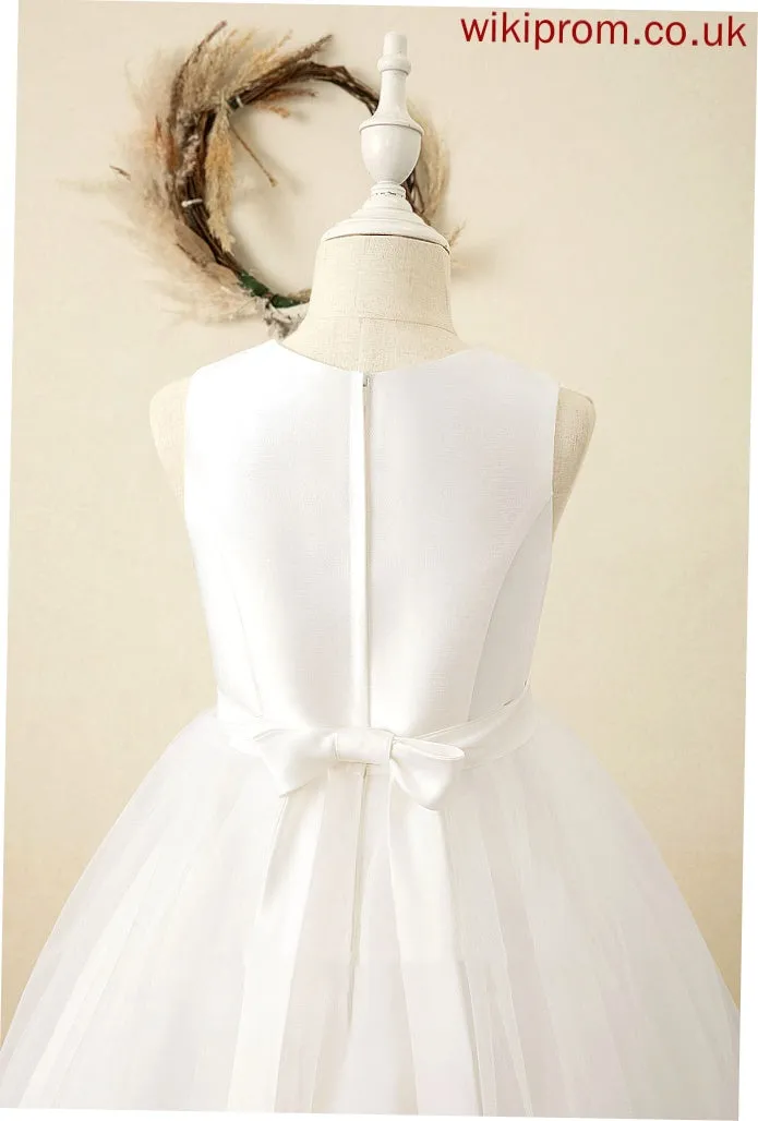 A-Line Satin/Tulle Sleeveless Adison Tea-length Dress Flower Neck - Scoop Flower Girl Dresses Girl