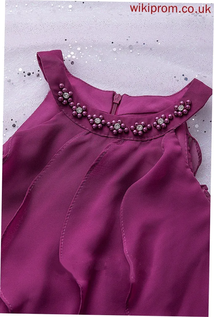 A-Line With Tea-length - Flower Girl Dresses Chiffon Scalloped Dress Carly Girl Sleeveless Neck Flower Beading