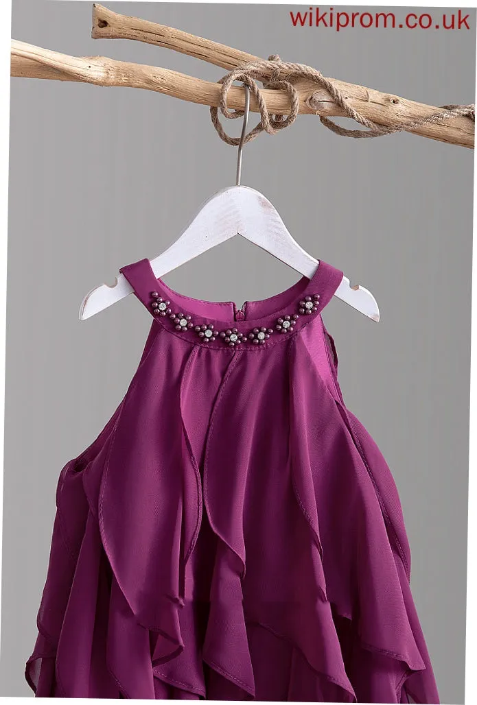 A-Line With Tea-length - Flower Girl Dresses Chiffon Scalloped Dress Carly Girl Sleeveless Neck Flower Beading