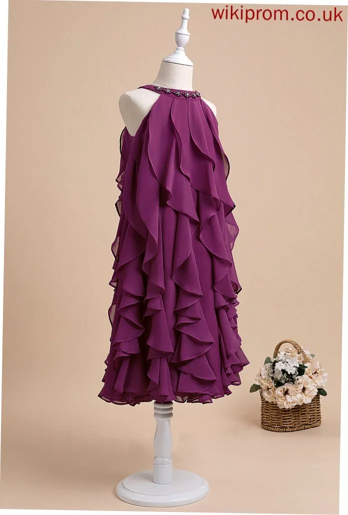 A-Line With Tea-length - Flower Girl Dresses Chiffon Scalloped Dress Carly Girl Sleeveless Neck Flower Beading