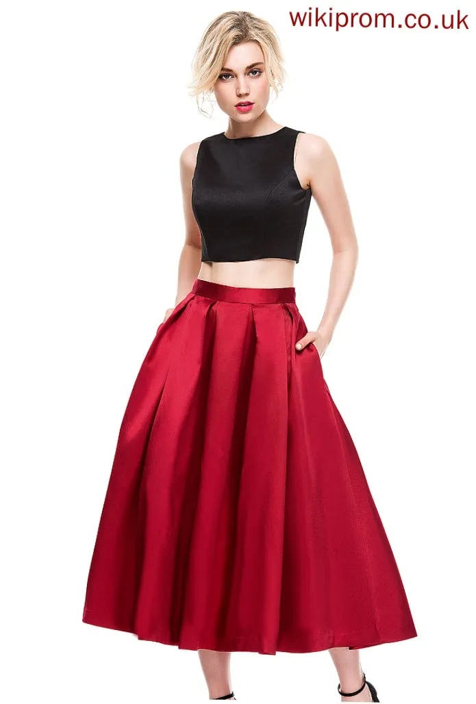 A-Line/Princess Cocktail Annabella Skirt Tea-Length Satin Cocktail Dresses