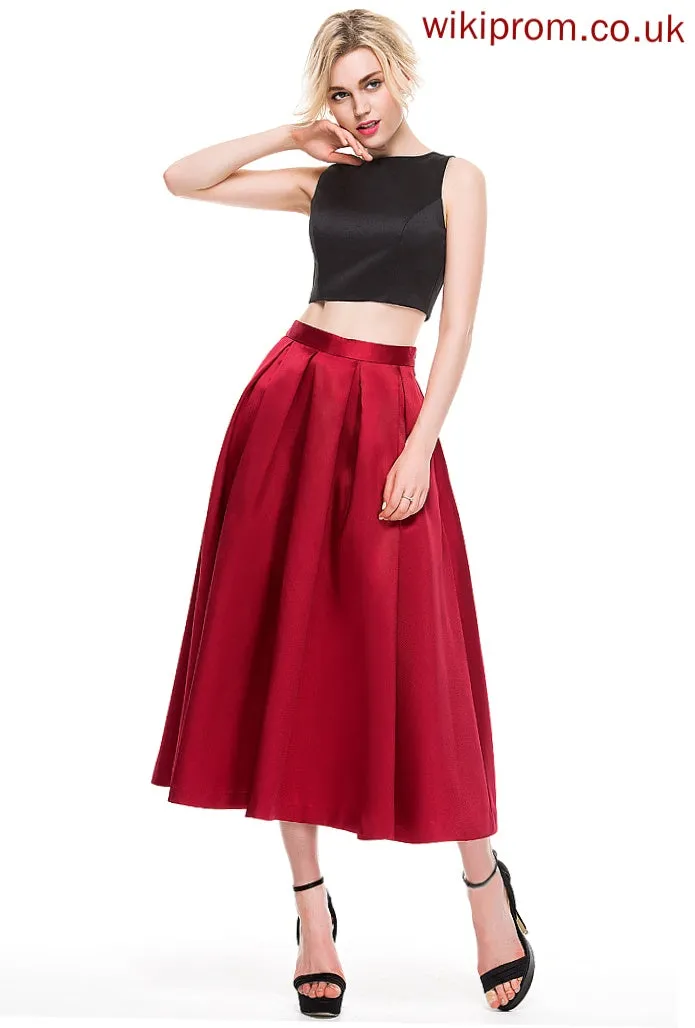 A-Line/Princess Cocktail Annabella Skirt Tea-Length Satin Cocktail Dresses