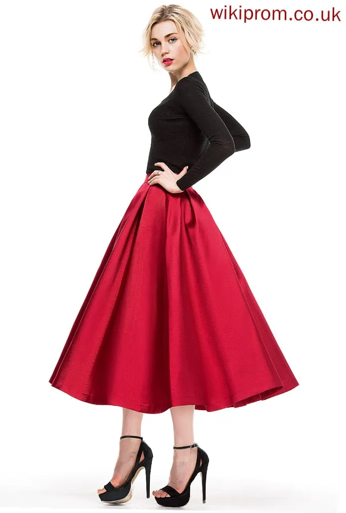 A-Line/Princess Cocktail Annabella Skirt Tea-Length Satin Cocktail Dresses