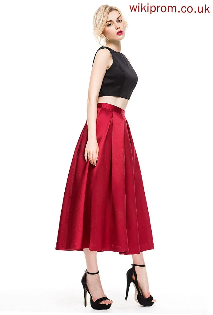 A-Line/Princess Cocktail Annabella Skirt Tea-Length Satin Cocktail Dresses