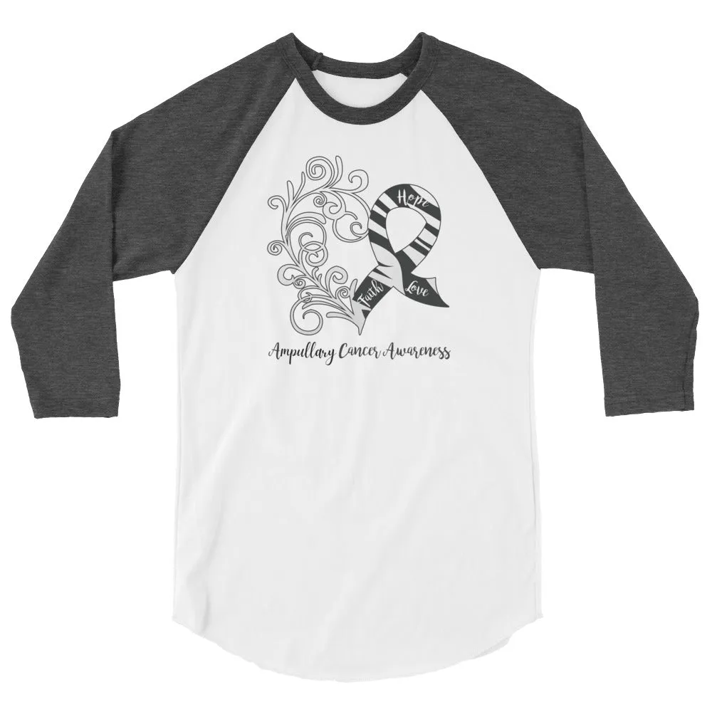 Ampullary Cancer Awareness Heart 3/4 Sleeve Raglan Shirt (Several Colors Available)