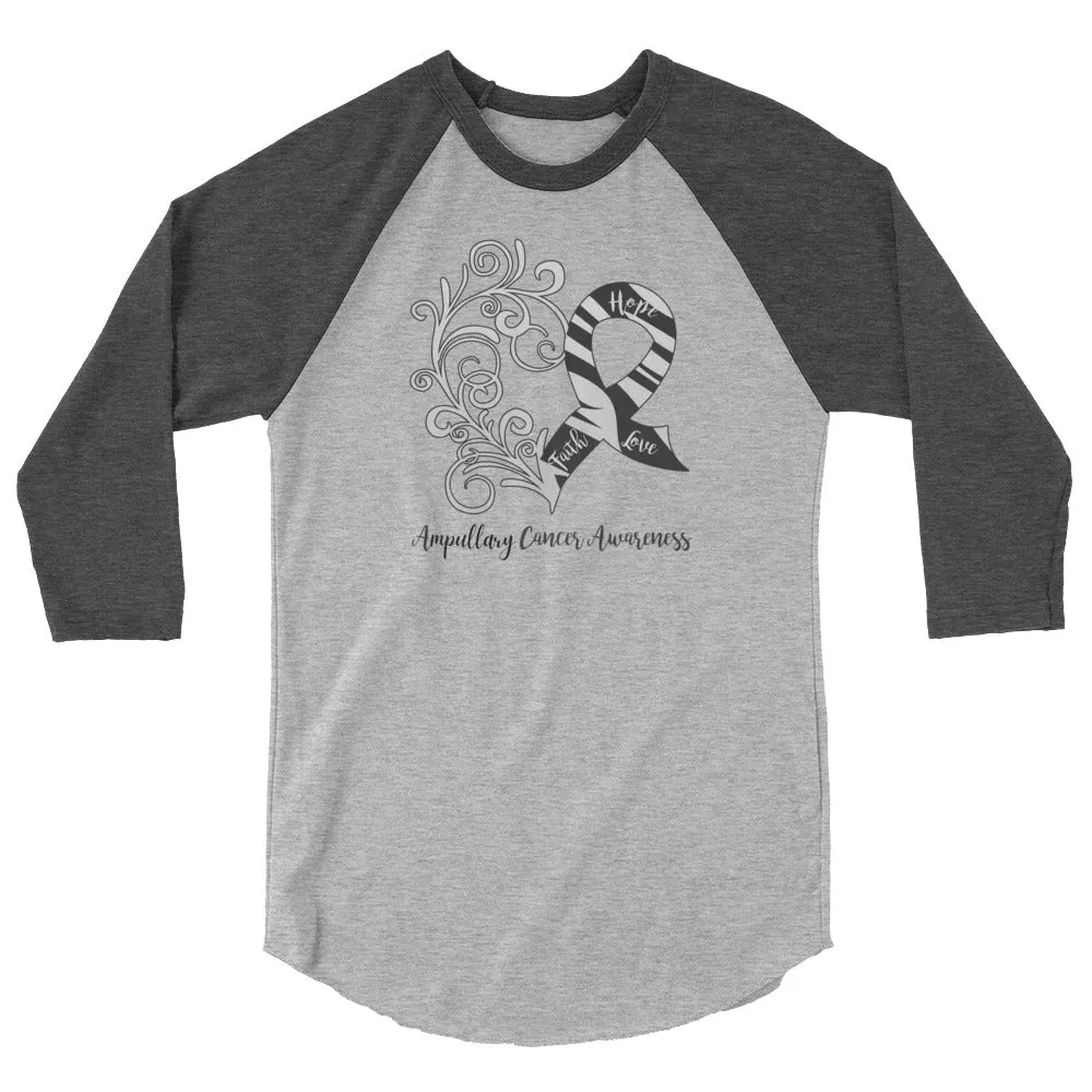 Ampullary Cancer Awareness Heart 3/4 Sleeve Raglan Shirt (Several Colors Available)