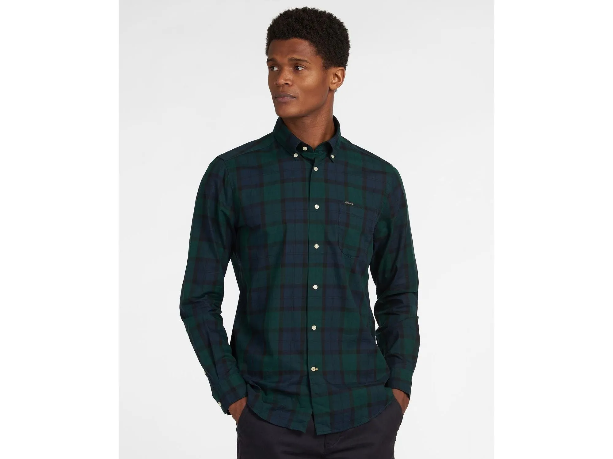 Barbour Wetheram Black Watch Tartan Plaid Button Down Collar Shirt in Tailored Fit