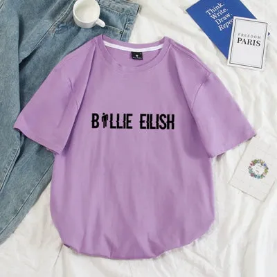 Billie Eilish Men T shirt Women Harajuku Pastel Colors Letters Summer Tops Full Cotton Short Sleeve Streetwear Punk Tee Shirts