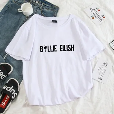 Billie Eilish Men T shirt Women Harajuku Pastel Colors Letters Summer Tops Full Cotton Short Sleeve Streetwear Punk Tee Shirts