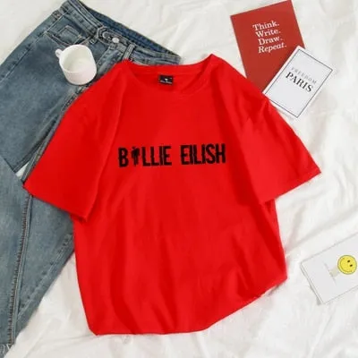 Billie Eilish Men T shirt Women Harajuku Pastel Colors Letters Summer Tops Full Cotton Short Sleeve Streetwear Punk Tee Shirts