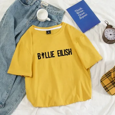 Billie Eilish Men T shirt Women Harajuku Pastel Colors Letters Summer Tops Full Cotton Short Sleeve Streetwear Punk Tee Shirts