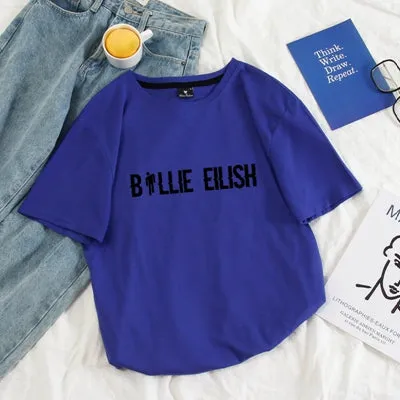 Billie Eilish Men T shirt Women Harajuku Pastel Colors Letters Summer Tops Full Cotton Short Sleeve Streetwear Punk Tee Shirts