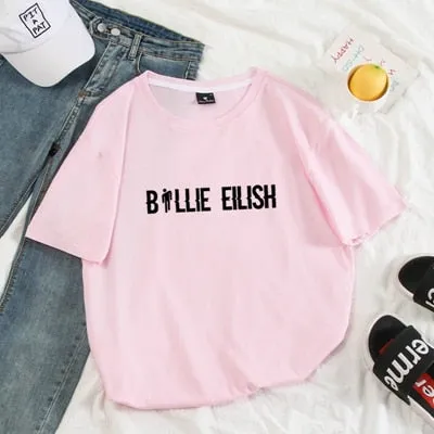 Billie Eilish Men T shirt Women Harajuku Pastel Colors Letters Summer Tops Full Cotton Short Sleeve Streetwear Punk Tee Shirts