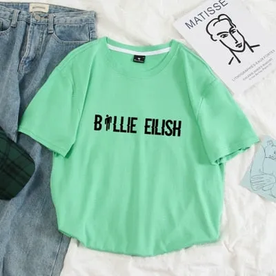 Billie Eilish Men T shirt Women Harajuku Pastel Colors Letters Summer Tops Full Cotton Short Sleeve Streetwear Punk Tee Shirts