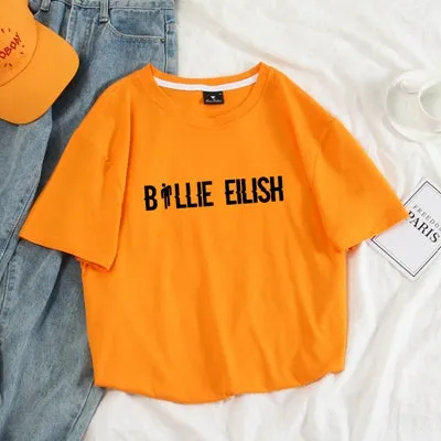 Billie Eilish Men T shirt Women Harajuku Pastel Colors Letters Summer Tops Full Cotton Short Sleeve Streetwear Punk Tee Shirts