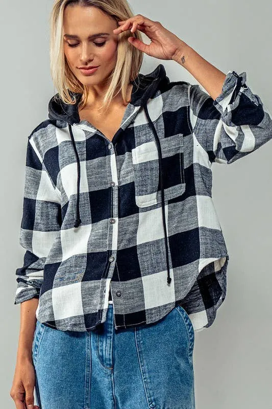 Black & White Hooded Flannel