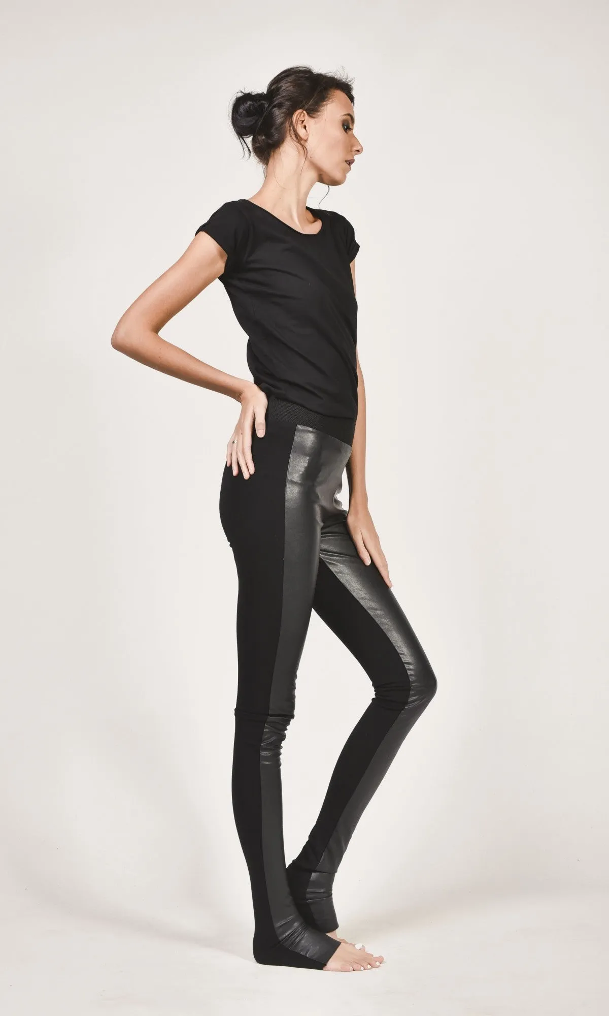 Black Leggings with Vegan Leather Front