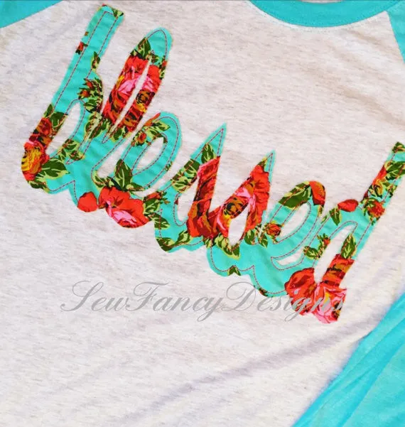 Blessed Shirt, Blessed Baseball tee - Ash/Aqua