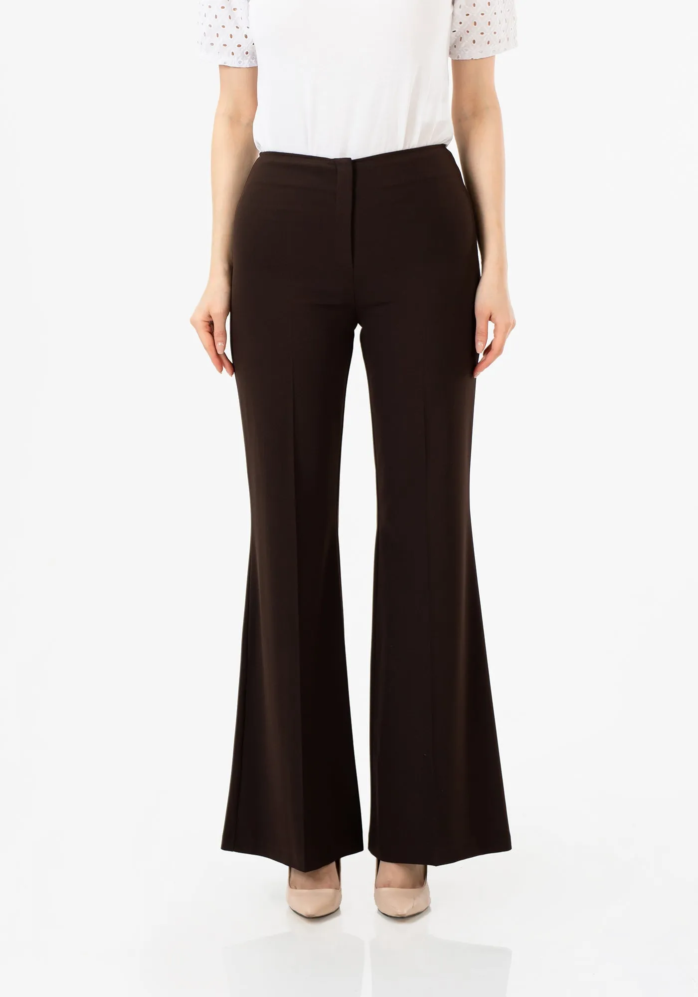 Brown Bootcut Pants - High Waisted Flare Trousers - G-Line