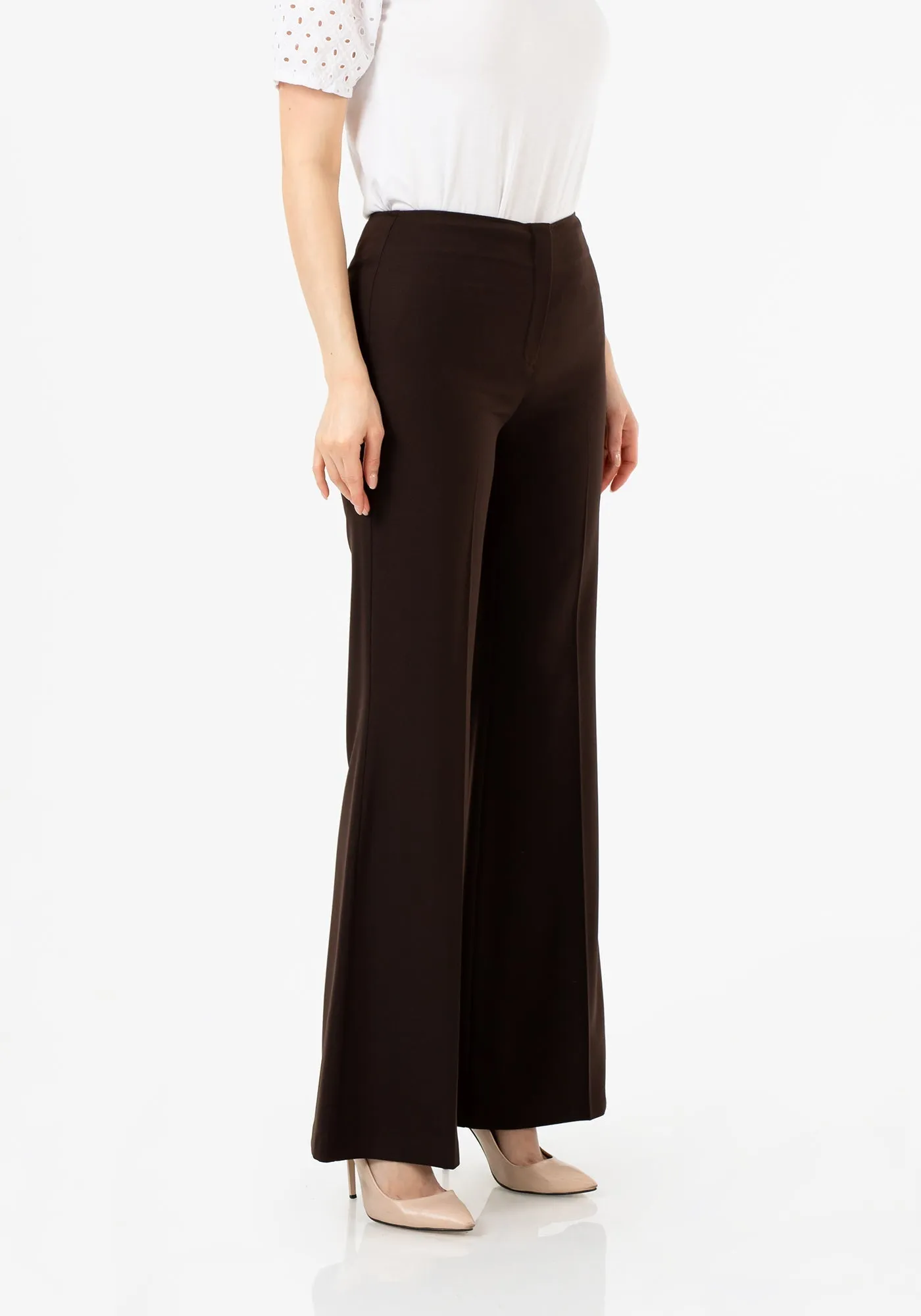 Brown Bootcut Pants - High Waisted Flare Trousers - G-Line