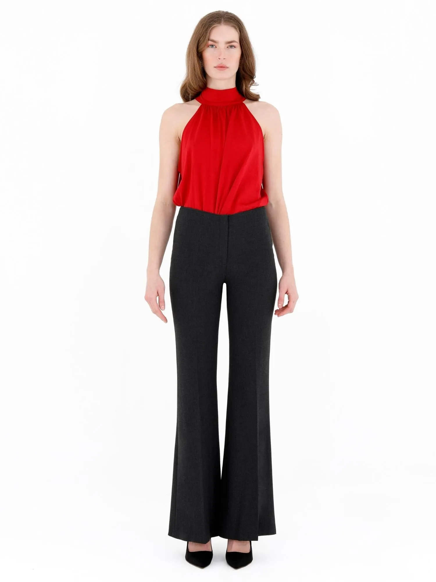 Charcoal Bootcut Pants - High Waisted Flare Trousers