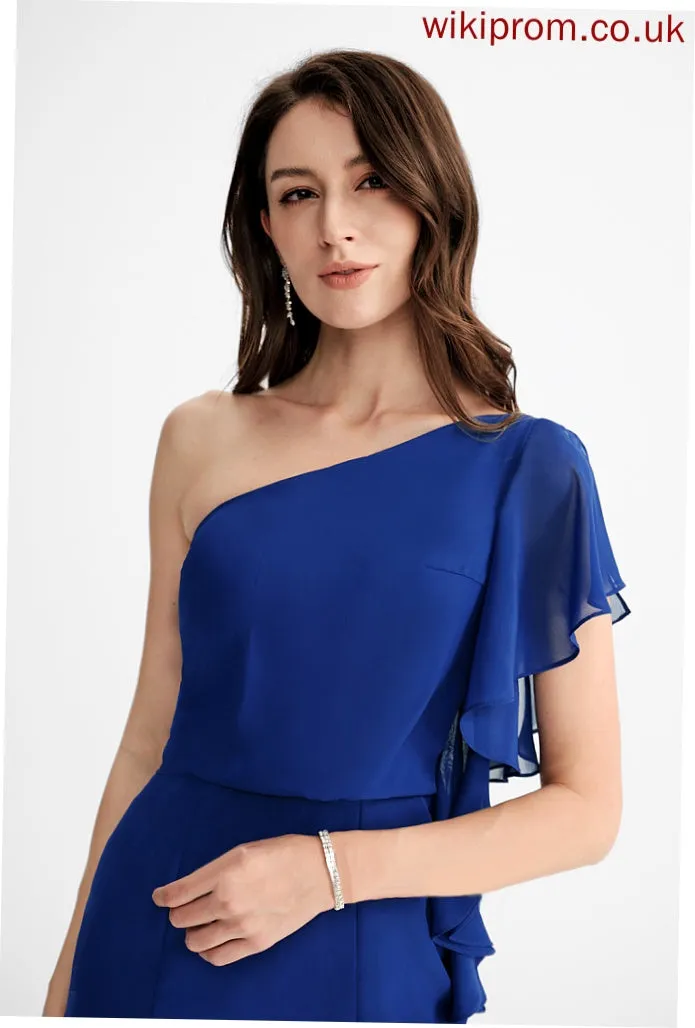 Chiffon One-Shoulder With Cocktail Tea-Length Sheath/Column Ruffle Cocktail Dresses Zion Dress