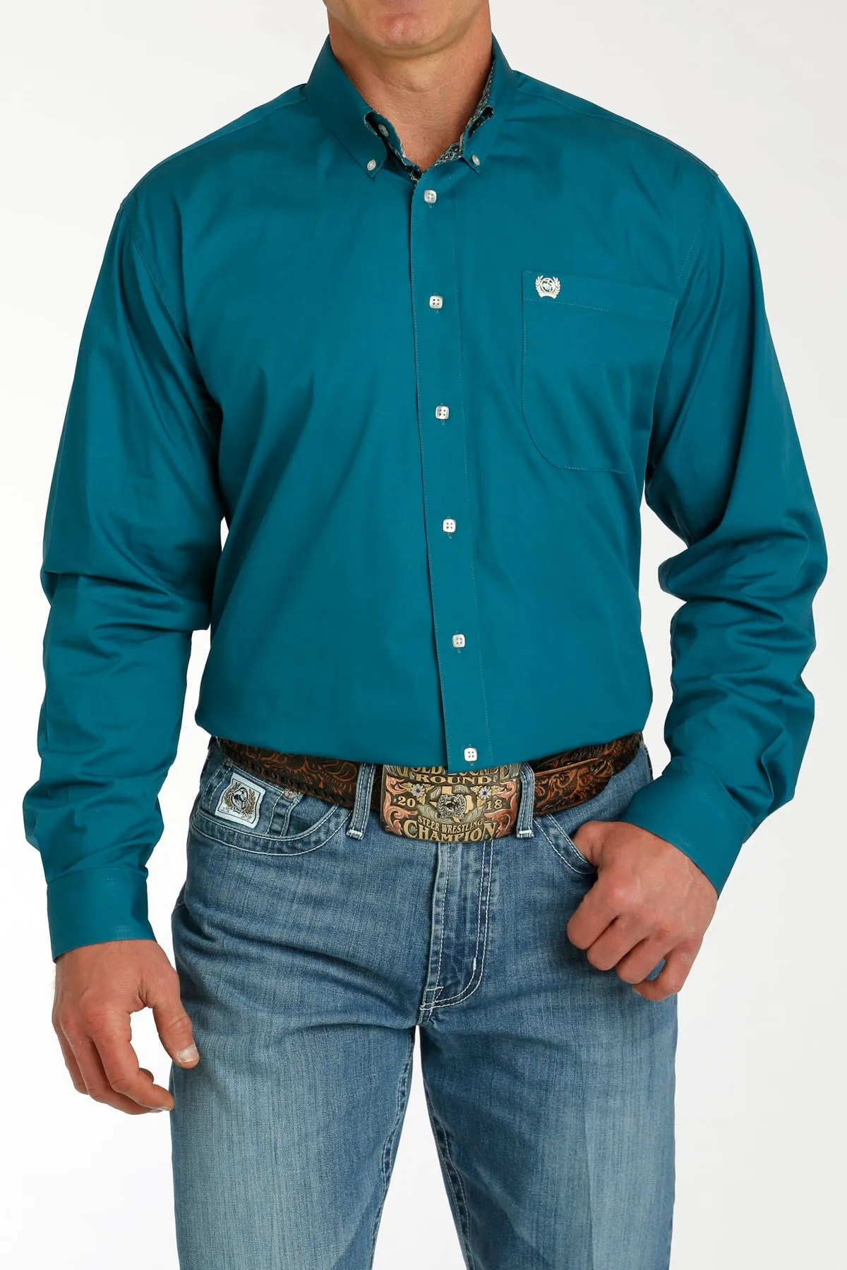 Cinch Men's L/S Classic Fit Solid Western Button Down Shirt in Teal