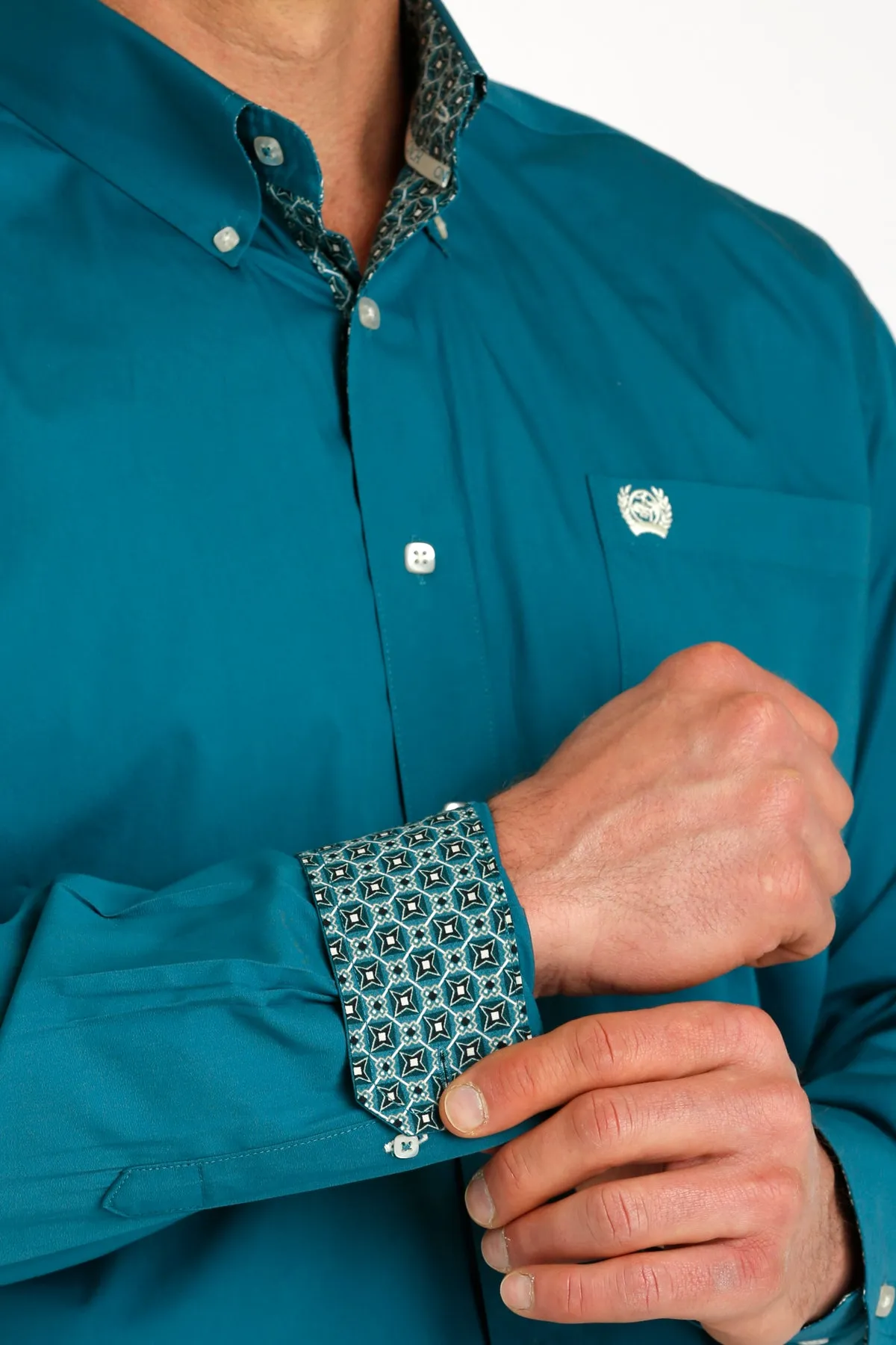 Cinch Men's L/S Classic Fit Solid Western Button Down Shirt in Teal