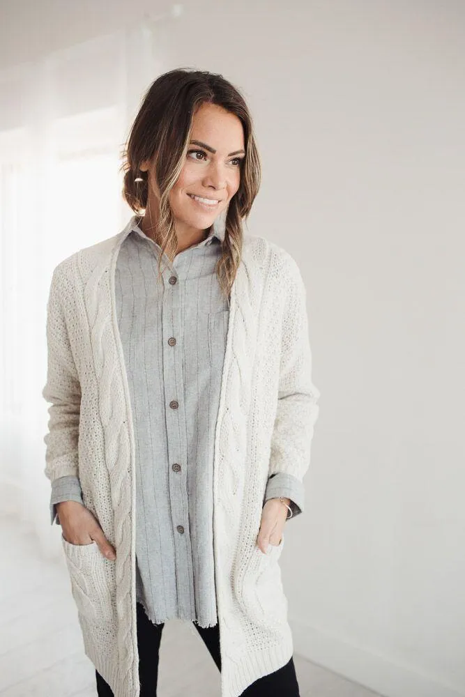 Cool Girl Frayed Button Up Top in Grey