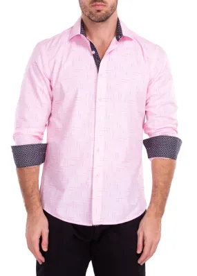 Crosshatch Linen Texture Pink Button Up Long Sleeve Dress Shirt