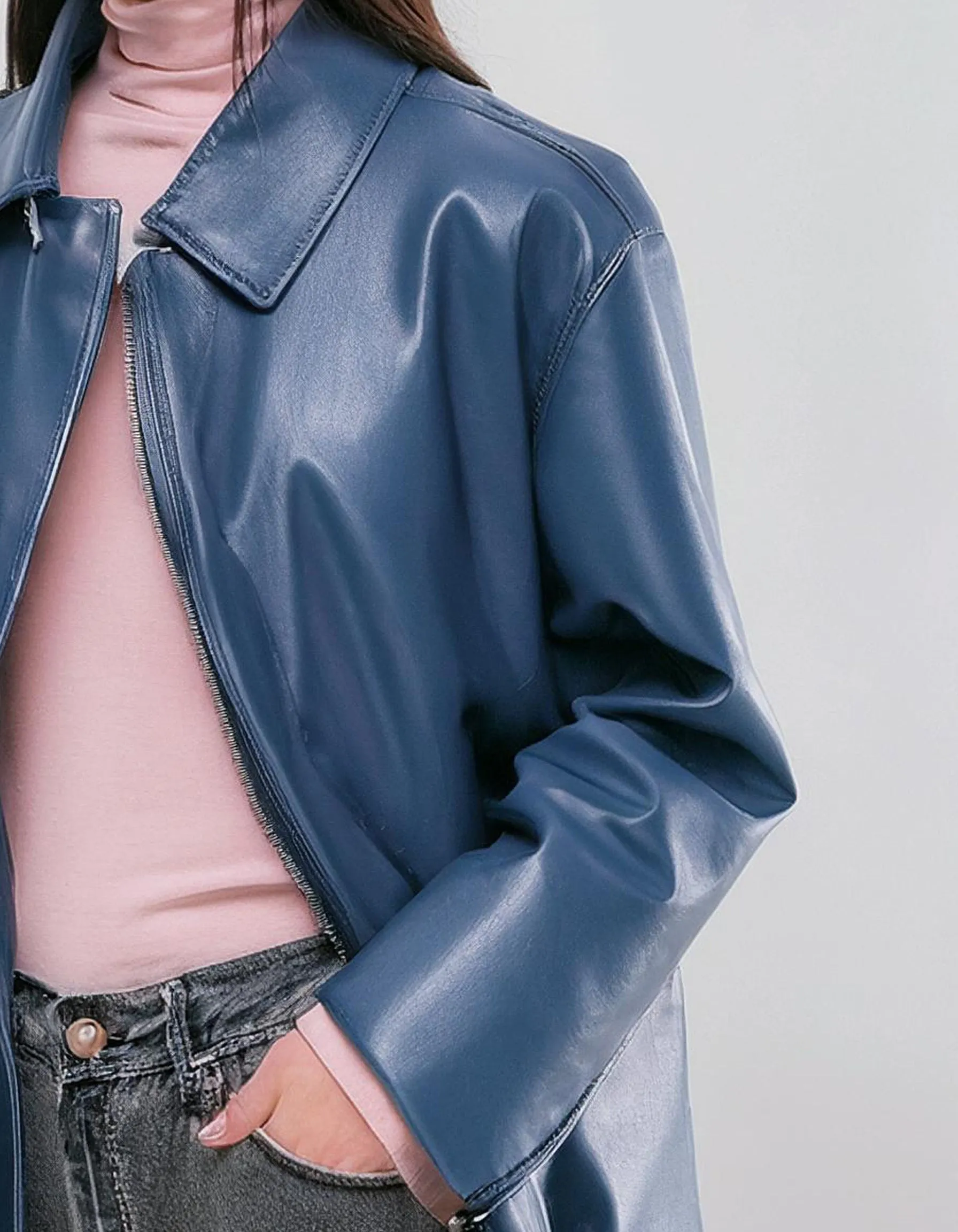 Denim Blue Leather Jacket