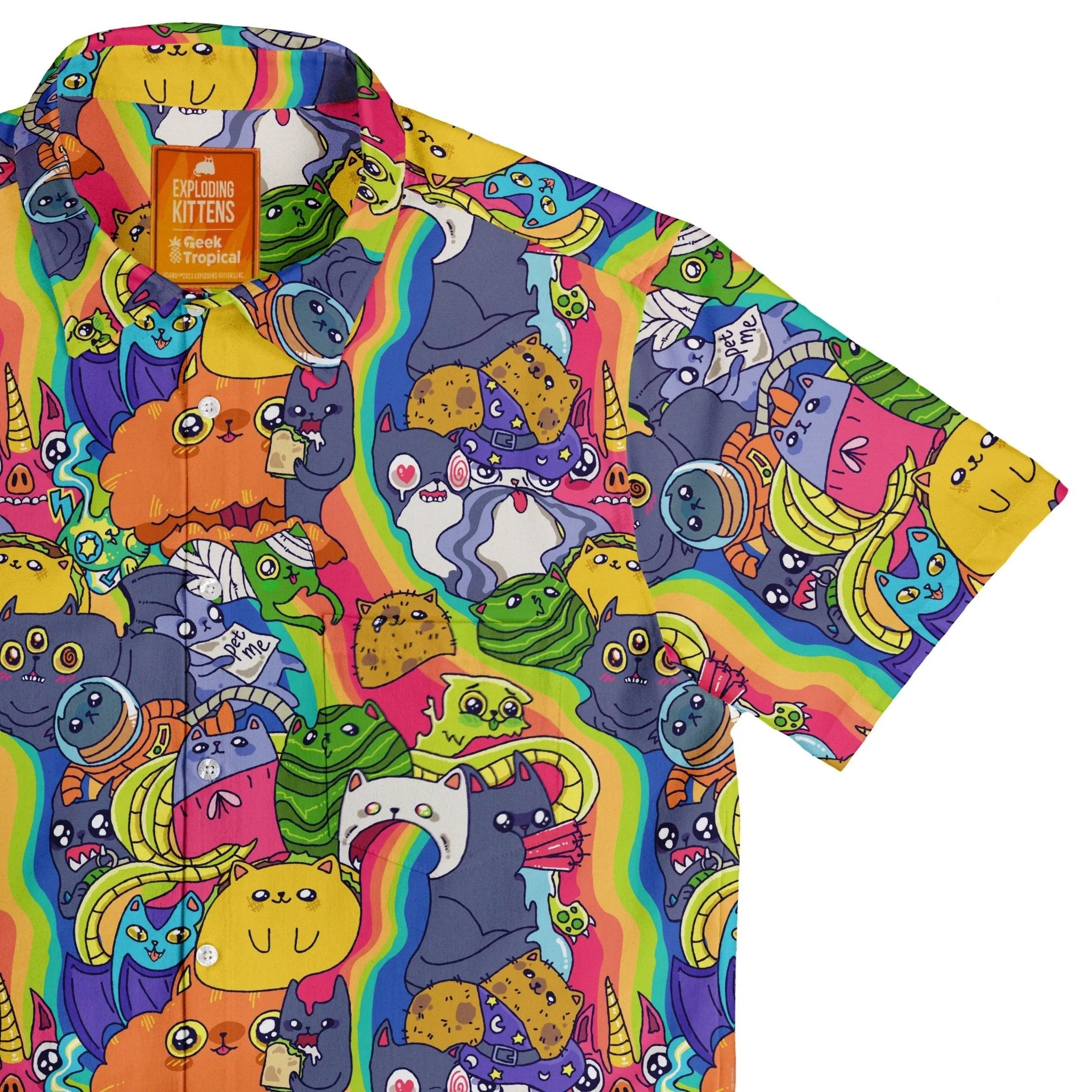 Exploding Kittens Rainbow Explosion Button Up Shirt