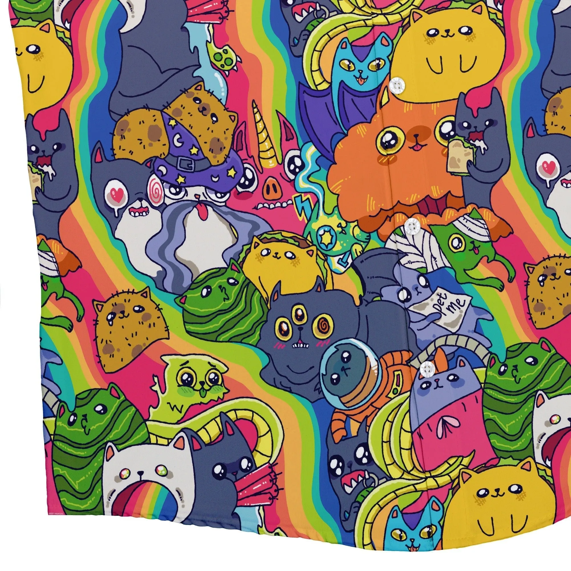 Exploding Kittens Rainbow Explosion Button Up Shirt