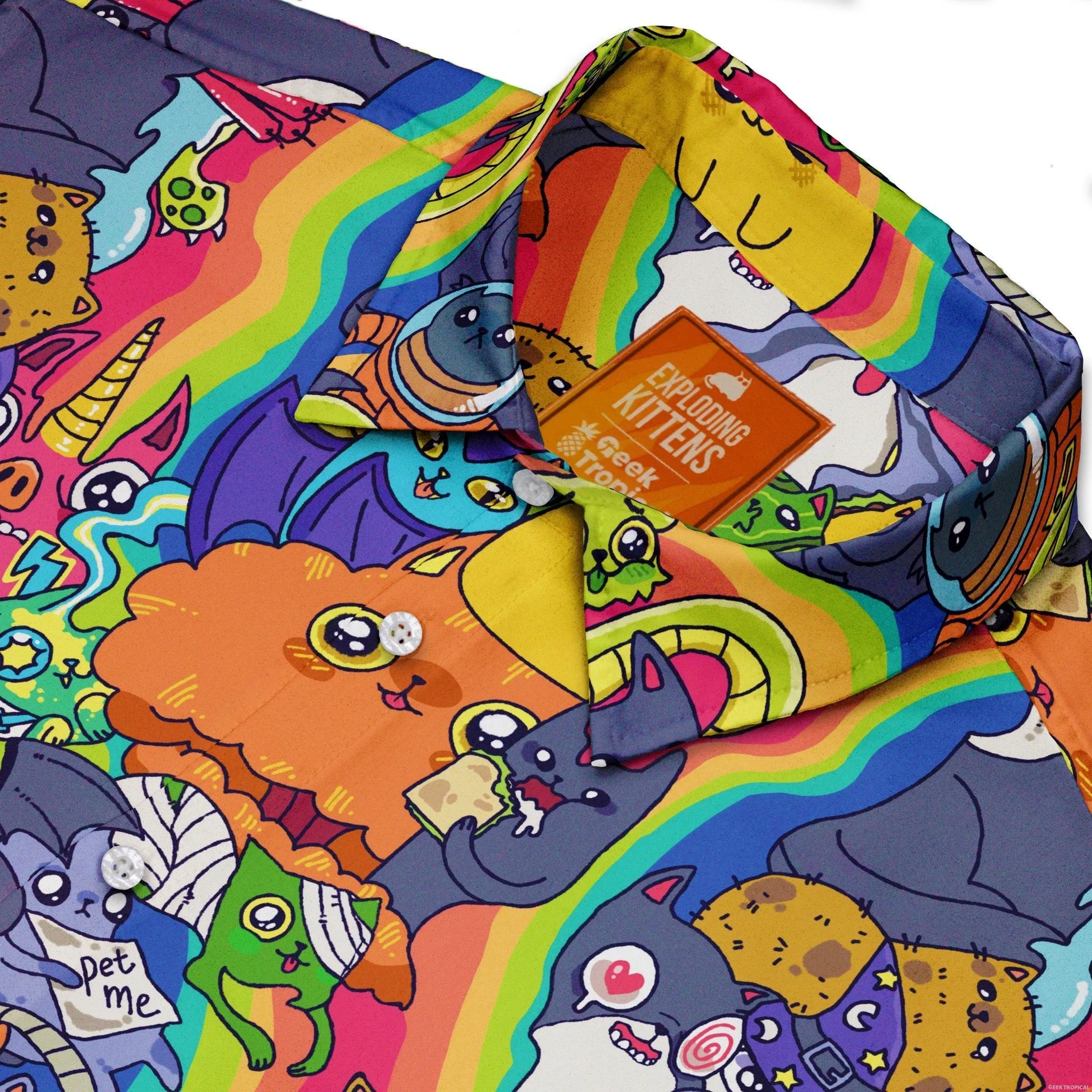 Exploding Kittens Rainbow Explosion Button Up Shirt