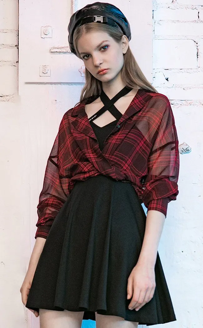 Fiendish Shadows Sheer Shirt | Red Plaid