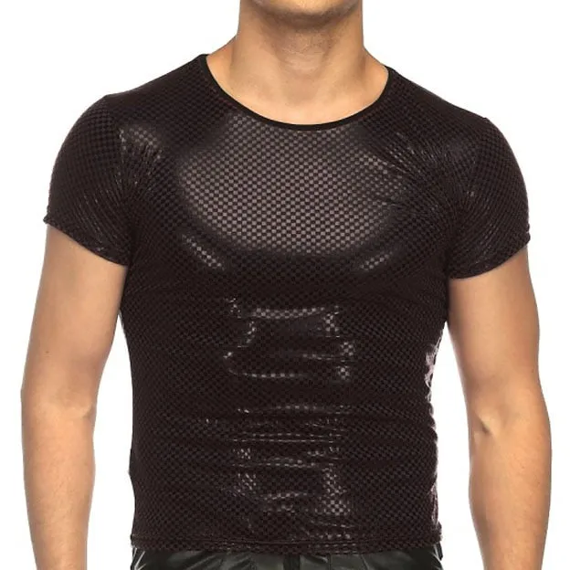 Fine Checkered Faux Leather T-Shirts