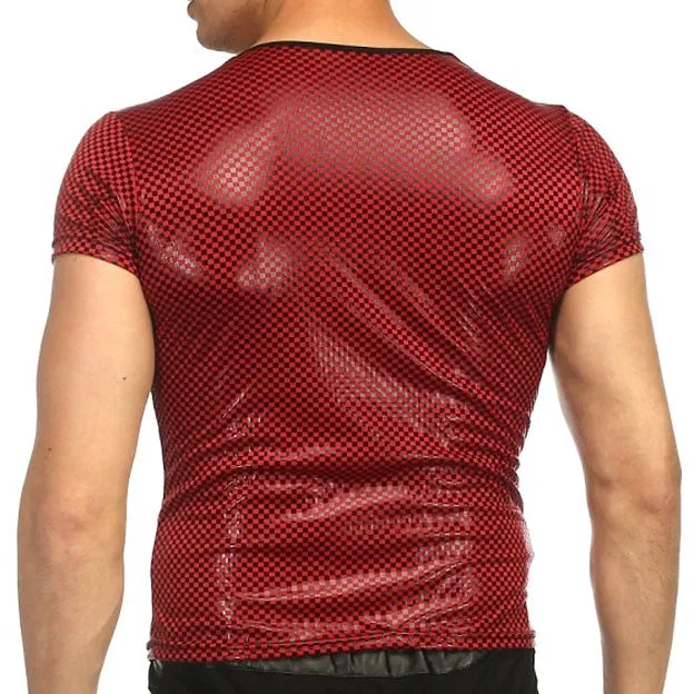 Fine Checkered Faux Leather T-Shirts