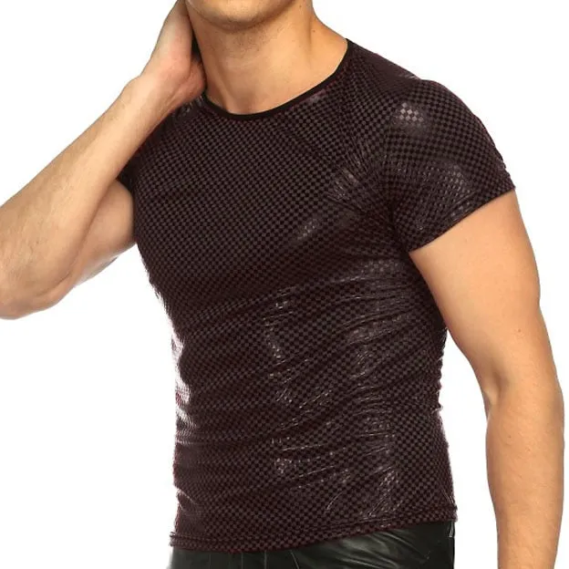 Fine Checkered Faux Leather T-Shirts