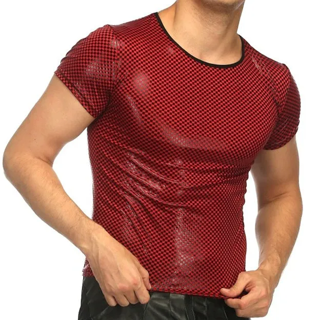 Fine Checkered Faux Leather T-Shirts