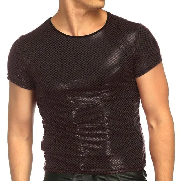 Fine Checkered Faux Leather T-Shirts