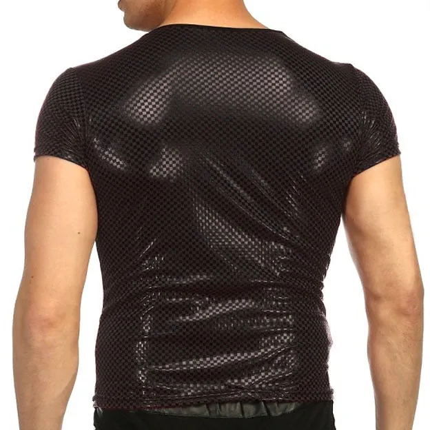 Fine Checkered Faux Leather T-Shirts