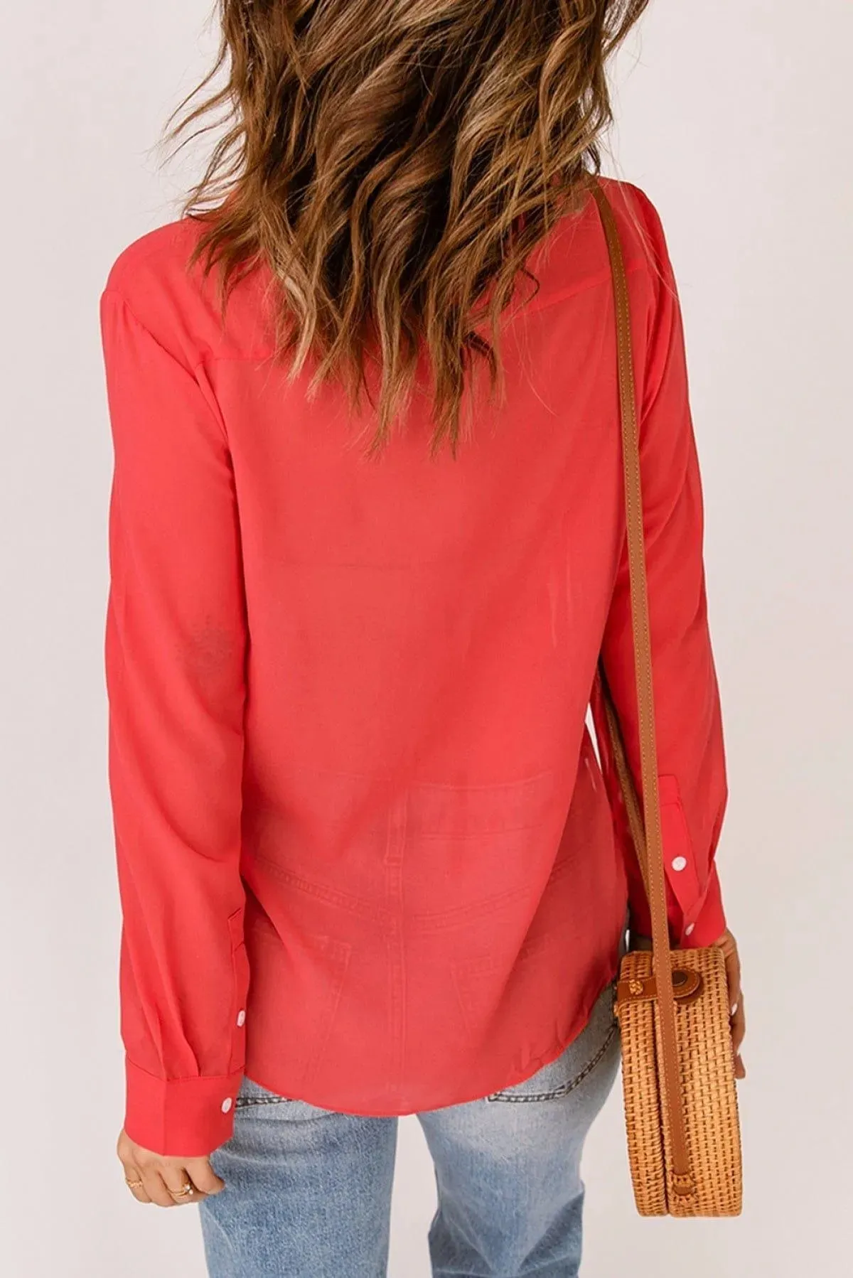 Flap Pocket Button Up Shirt Red