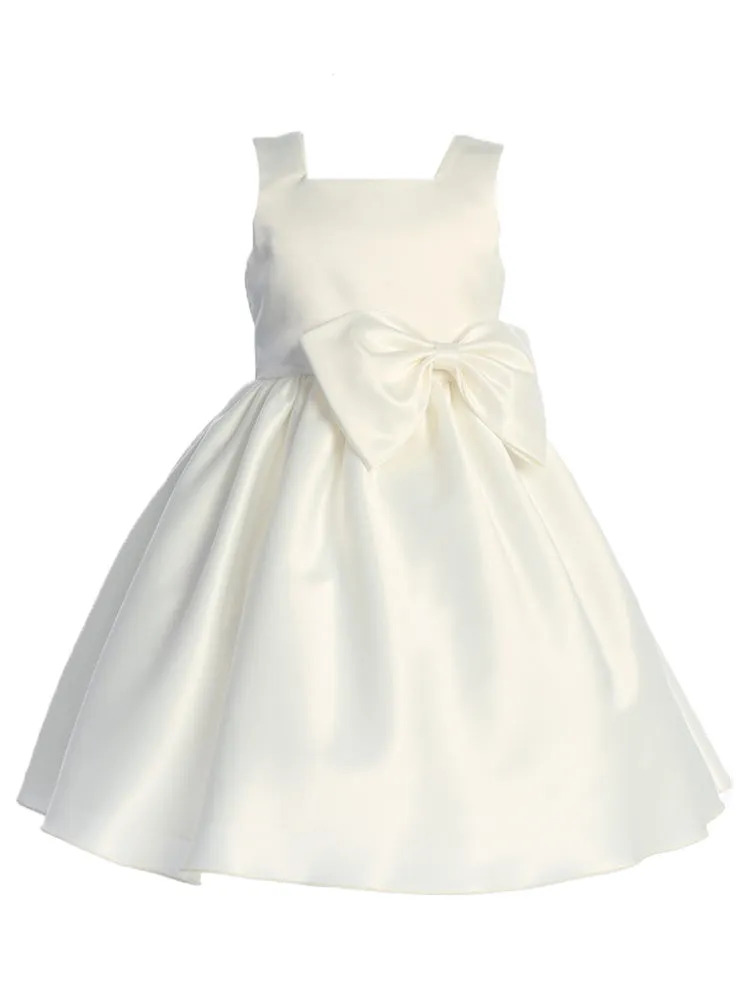 Girls Bow Accented Tea Length Satin Flower Girl Dress 2T-8