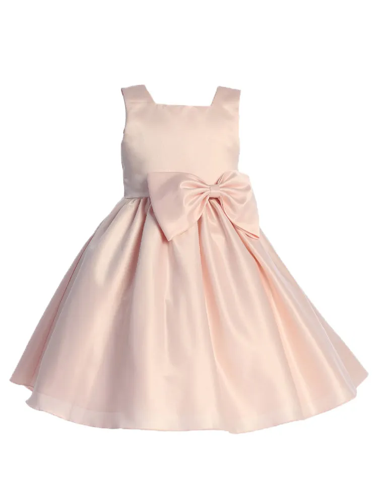 Girls Bow Accented Tea Length Satin Flower Girl Dress 2T-8