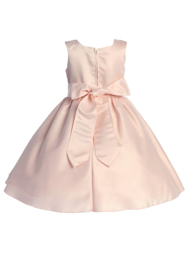 Girls Bow Accented Tea Length Satin Flower Girl Dress 2T-8