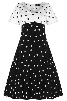 Janice Summer Tea Dress in White/Black Polka Dot Print