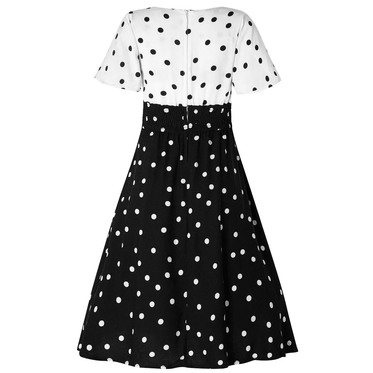 Janice Summer Tea Dress in White/Black Polka Dot Print