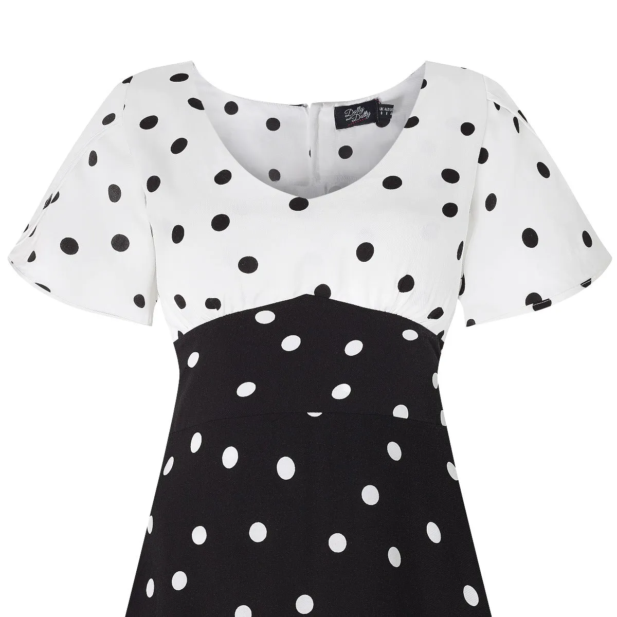 Janice Summer Tea Dress in White/Black Polka Dot Print